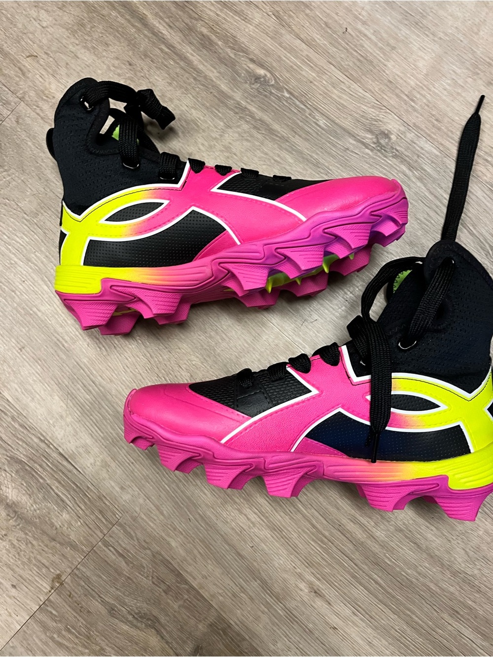 Under Armour Kids' Hot Pink, Black & Neon Yellow Athletic Cleats